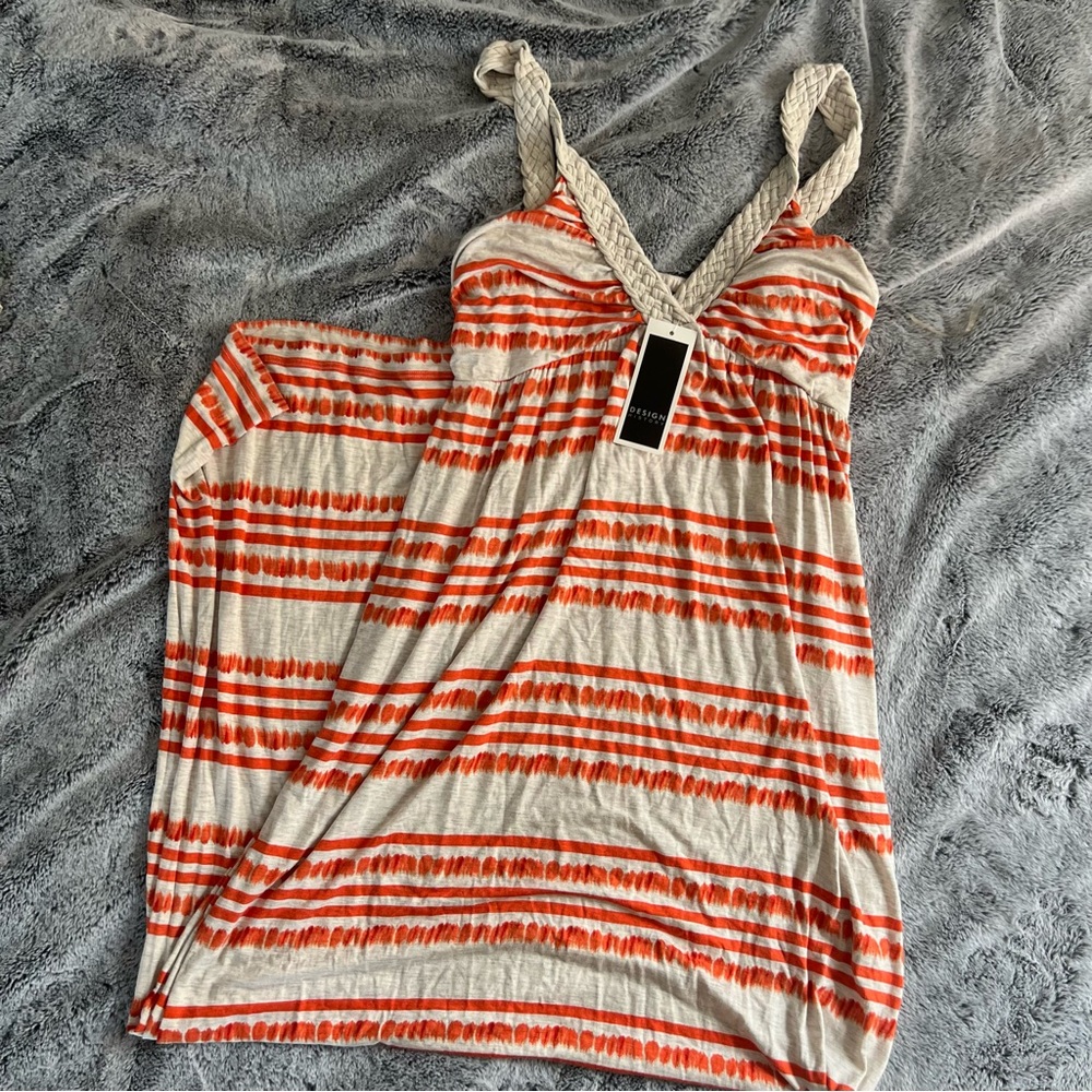 NWT Design History Maxi Dress Women's Size Large Viscose Spandex Grey Orange